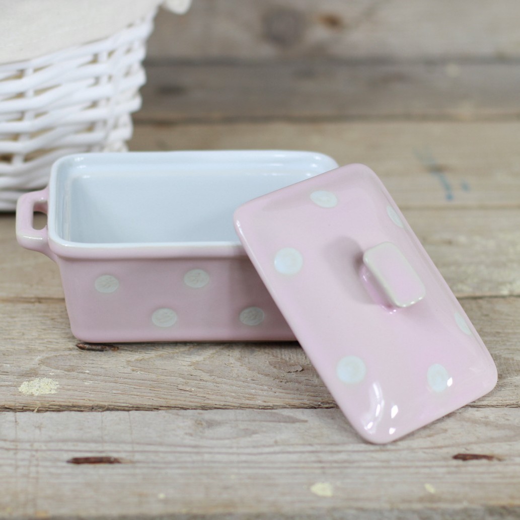 Keramická máslenka / zapékací miska s pokličkou - růžová